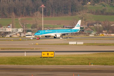 Zurich, Switzerland, January 20,2023 KLM Royal Dutch airlines Embraer E-190STD aircrafttakeoff from runway 28