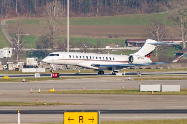 Zurich, Switzerland, January 20,2023 Bombardier Global 7500 business aircraft is departing from runway 28 after the world economic forum in Davos