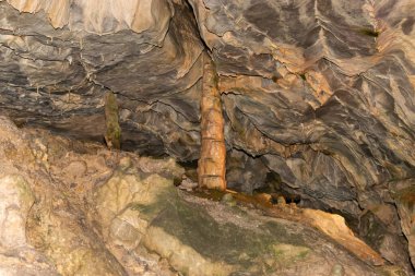 Saint Beatus, Canton Bern, Switzerland, February 12, 2023 Incredible beautiful rock formations inside the popular Saint Beatus caves near Interlaken at the lake of Thun