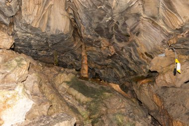 Saint Beatus, Canton Bern, Switzerland, February 12, 2023 Incredible beautiful rock formations inside the popular Saint Beatus caves near Interlaken at the lake of Thun