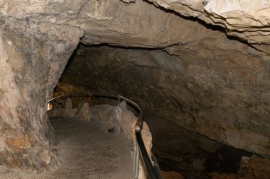 Saint Beatus, Canton Bern, Switzerland, February 12, 2023 Walkway leading through the popular Saint Beatus caves