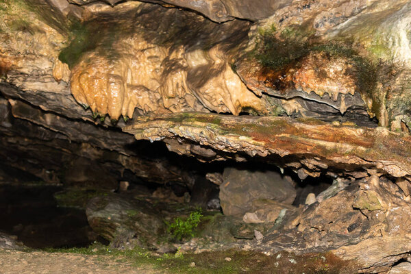 Saint Beatus, Canton Bern, Switzerland, February 12, 2023 Incredible beautiful rock formations inside the popular Saint Beatus caves near Interlaken at the lake of Thun