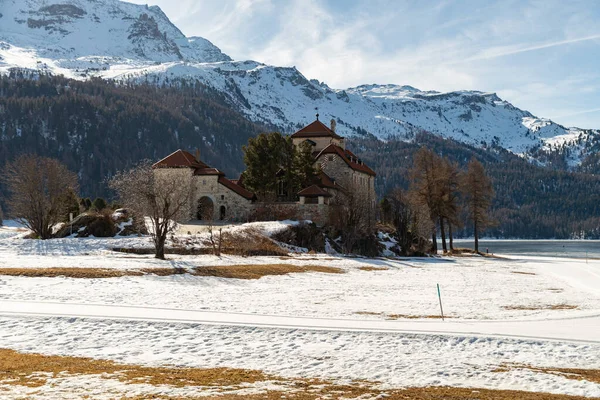 Silvaplana Zwitserland Februari 2023 Historisch Oud Kasteel Crap Sass Aan — Stockfoto