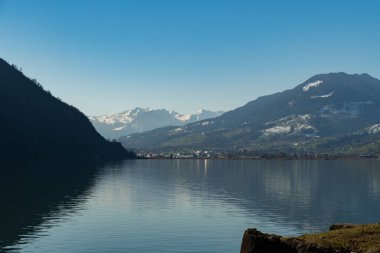 Stansstad, Canton Nidwalden, Switzerland, February 10, 2023 Fascinating view over the lake of Lucerne on a sunny day
