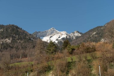 Alpnach, Canton Obwalden, Switzerland, February 10, 2023 Alpine landscape scenery on a sunny day