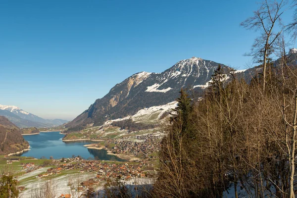 Lungern Canton Obwalden Switzerland February 2023 Incredible Beautiful View Lake — Fotografia de Stock