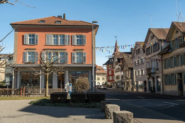Unteraegeri Suíça Fevereiro 2023 Edifícios Históricos Centro Cidade Dia Ensolarado — Fotografia de Stock