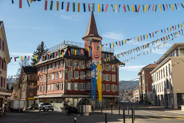 Unteraegeri Suiza Febrero 2023 Edificios Históricos Antiguos Centro Ciudad Día — Foto de Stock