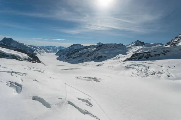 Jungfraujoch Canton Bern Schweiz Februari 2023 Magnifik Panoramautsikt Längs Aletschglaciären — Stockfoto
