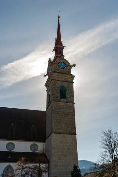 Oberaegeri Szwajcaria Lutego 2023 Historyczny Kościół Piotra Pawła Centrum Miasta — Zdjęcie stockowe