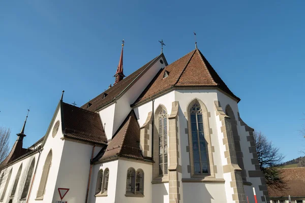 Oberägeri Schweiz Februar 2023 Historische Alte Katholische Kirche Peter Und — Stockfoto