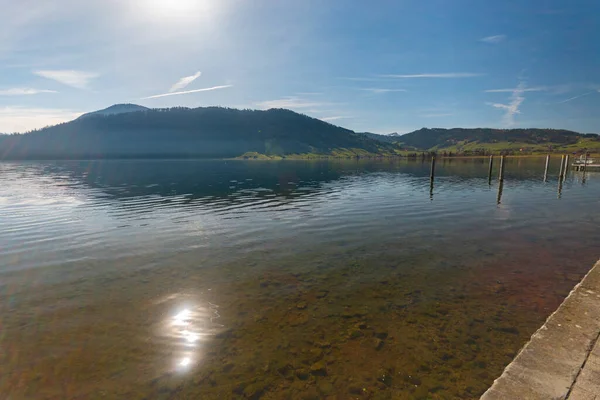 Oberaegeri Ελβετία Φεβρουαρίου 2023 Υπέροχο Τοπίο Στη Λίμνη Της Αιγίνης — Φωτογραφία Αρχείου