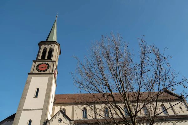 Unteraegeri Switzerland February 2023 Beautiful Historic Catholic Church City Center — Stock Photo, Image