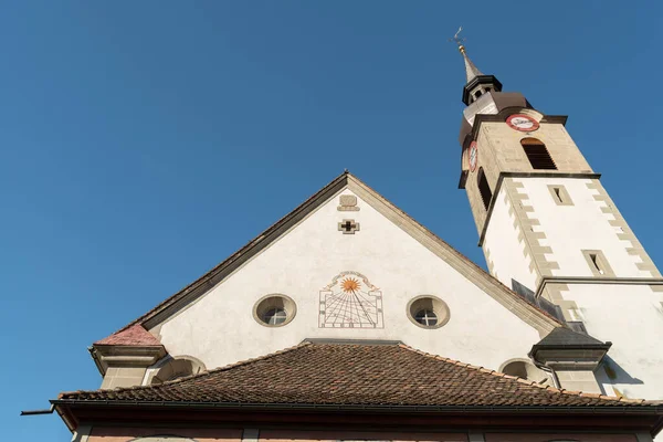 Unteraegeri Switzerland February 2023 Historic Old Saint Marys Church City — Stock Photo, Image