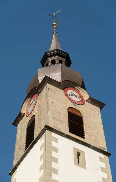 Unteraegeri Szwajcaria Lutego 2023 Historyczny Kościół Marii Centrum Miasta Słoneczny — Zdjęcie stockowe