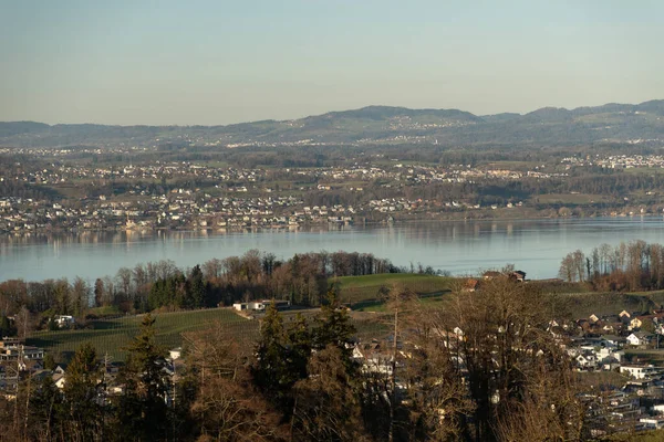 2023年2月20日スイスのフュージスベルク晴れた日のチューリッヒ湖の素晴らしい景色 — ストック写真