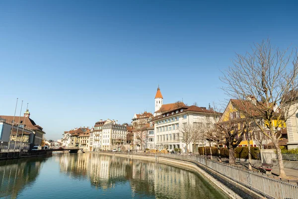 Thun Switzerland February 2023 Waterfront Aare River City Center — Stock Photo, Image