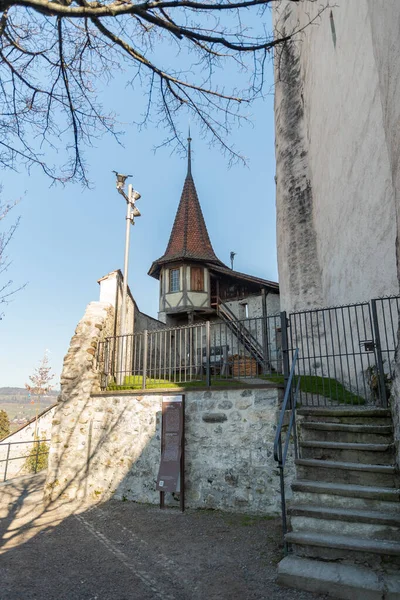 Тун Швейцария Февраля 2023 Маленькая Башня Часть Величественного Замка Тун — стоковое фото