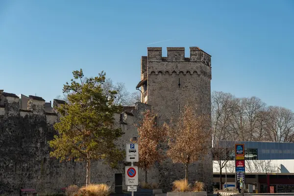 Thun Ελβετία Φεβρουαρίου 2023 Ιστορικά Παλιά Πόλη Τείχος Wirh Έναν — Φωτογραφία Αρχείου