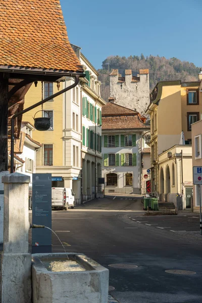 Thun Ελβετία Φεβρουαρίου 2023 Ιστορικά Κτίρια Και Αρχιτεκτονική Στην Παλιά — Φωτογραφία Αρχείου