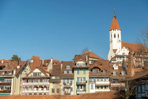 Thun Schweiz Februari 2023 Cityscape Med Tornet Den Historiska Gamla — Stockfoto