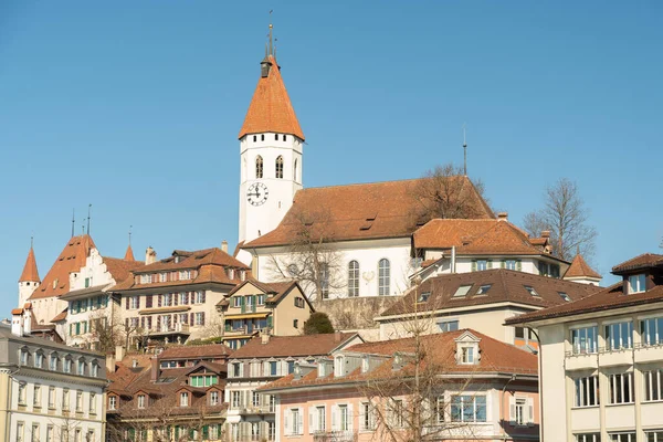 Thun Suiza Febrero 2023 Ver Centro Ciudad Con Histórica Iglesia — Foto de Stock