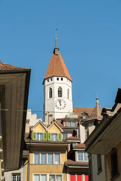 Thun Switzerland February 2023 View City Center Historic Old Church — Stock Photo, Image