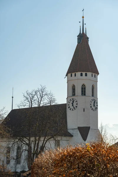 Thun Schweiz Februar 2023 Historische Stadtkirche Zentrum Einem Sonnigen Tag — Stockfoto