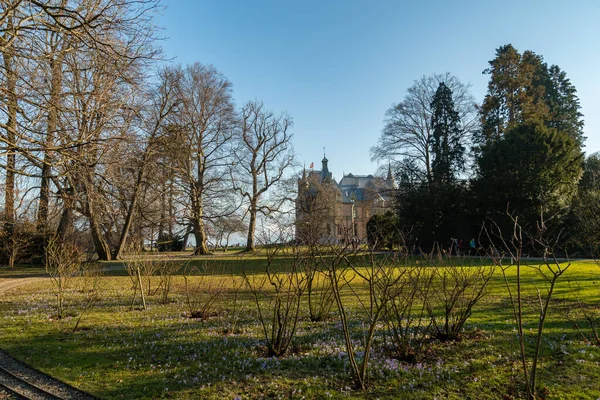2023年2月12日 瑞士图恩 阳光灿烂的一天 一个美丽的公园里 古老的城堡Schadau — 图库照片