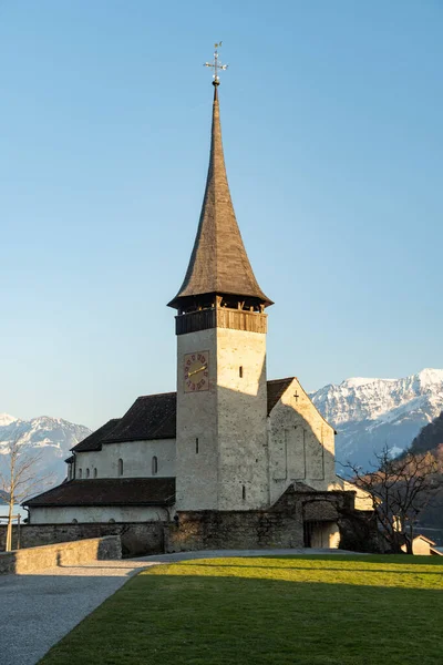 Spiez Canton Berna Suiza Febrero 2023 Pequeña Capilla Católica Costa —  Fotos de Stock