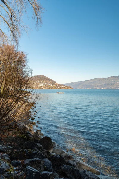 Krattigen Area Suíça Fevereiro 2023 Vista Sobre Lago Thun Belos — Fotografia de Stock