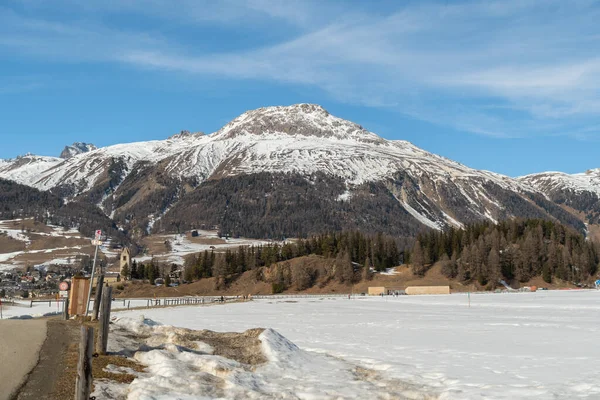 Área Saint Moritz Suíça Fevereiro 2023 Paisagem Inverno Uma Paisagem — Fotografia de Stock