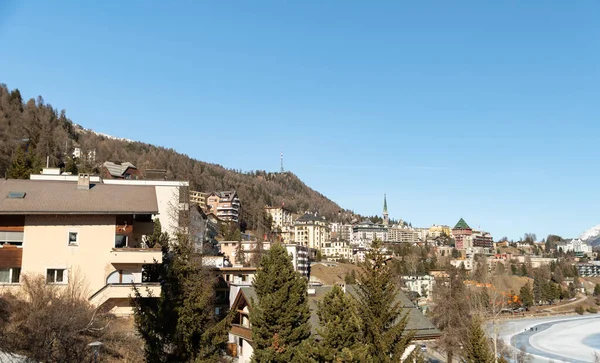 Saint Moritz Szwajcaria Lutego 2023 Panoramiczny Widok Centrum Miasta Fantastyczną — Zdjęcie stockowe