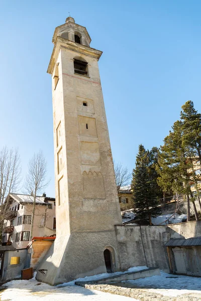 Saint Moritz Zwitserland Februari 2023 Populaire Oude Scheve Toren Het — Stockfoto