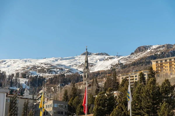 Saint Moritz Schweiz Februari 2023 Panoramautsikt Över Stadens Centrum Med — Stockfoto