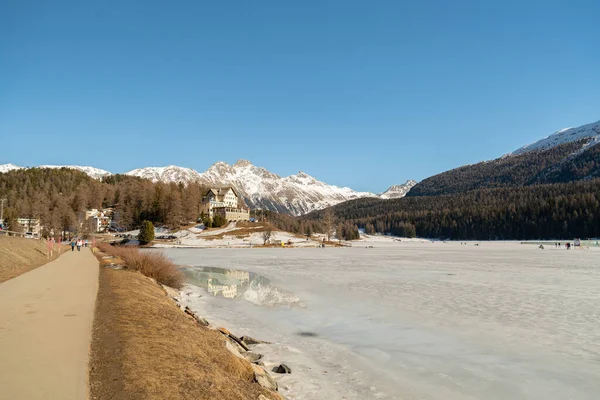 Saint Moritz Suíça Fevereiro 2023 Lago Congelado Saint Moritz Magnífico — Fotografia de Stock