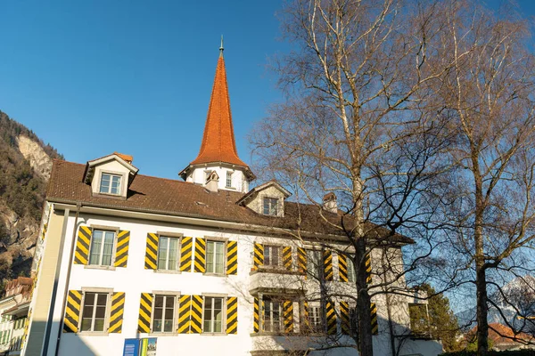 Interlaken Schweiz Februar 2023 Historische Altstadt Mit Traditionellen Gebäuden Einem — Stockfoto