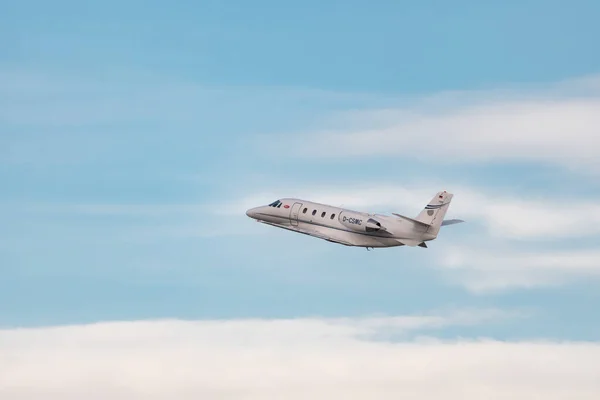 stock image Zurich, Switzerland, January 2, 2023 Cessna 560XL Citation XLS+ business aircraft takeoff from runway 28