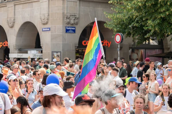 Zurique Suíça Junho 2023 Bandeira Gênero Arco Íris Manifestação Orgulho — Fotografia de Stock