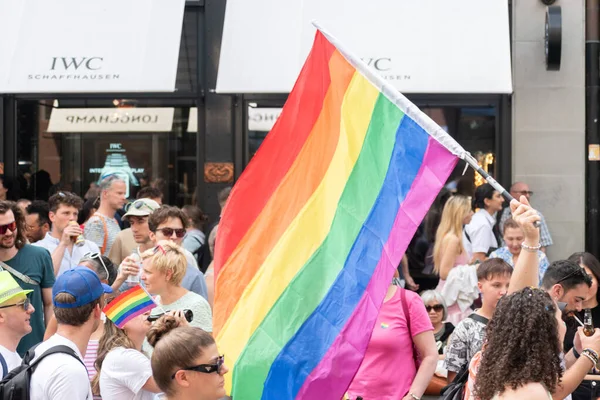 Zurich Suiza Junio 2023 Bandera Género Rainbow Manifestación Orgullo Centro — Foto de Stock