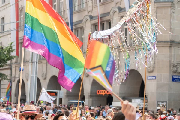 Zurich Suiza Junio 2023 Bandera Género Rainbow Manifestación Orgullo Centro —  Fotos de Stock