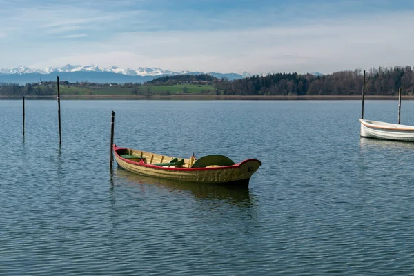 Pfaeffikon Canton Zurich Suiza Abril 2023 Pequeños Barcos Están Deriva —  Fotos de Stock