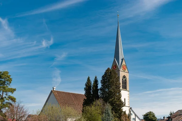 Pfaeffikon Canton Zurich Switzerland April 2023 Красивая Церковь Центре Города — стоковое фото