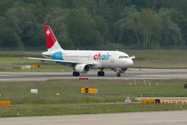 Stock image Zurich, Switzerland, May 19, 2023 HB-JOJ Chair Airlines Airbus A319-112 aircraft is departing from runway 10