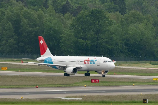 stock image Zurich, Switzerland, May 19, 2023 HB-JOK Chair Airlines Airbus A320-214 aircraft is departing from runway 10