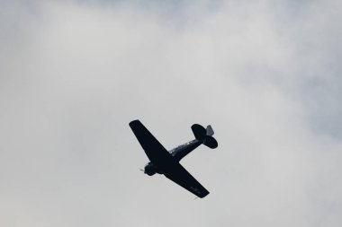 Speck-Fehraltorf, Zürih, İsviçre, 1 Temmuz 2023 N-43AF Kuzey Amerika T6 tarihi uçağı bir hava gösterisi sırasında sahne alıyor.