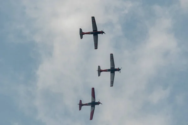 stock image Speck-Fehraltorf, Zurich, Switzerland, July 1, 2023 Pilatus PC-7 aircraft performances during an air display