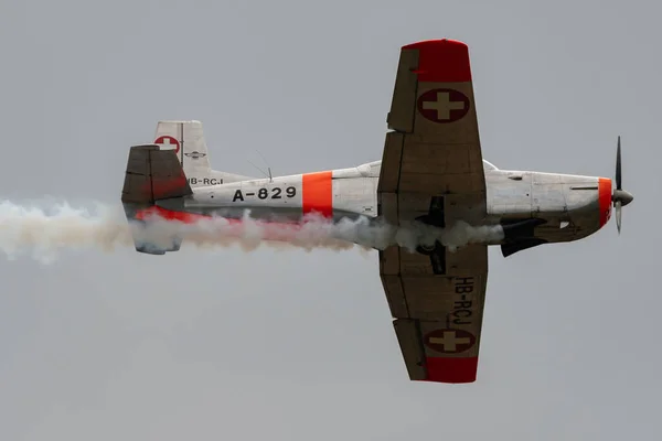 Stock image Speck-Fehraltorf, Zurich, Switzerland, July 1, 2023 HB-RCJ Pilatus P-3-05 historic old aircraft during an air display