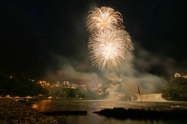 Neuhausen Rhine Falls Switzerland July 2023 Fantastic Fireworks Show Rhine — Stock Photo, Image