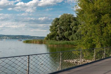 Mainau, Almanya, 20 Temmuz 2023 Güneşli bir günde Constance Gölü 'nün muhteşem manzarası